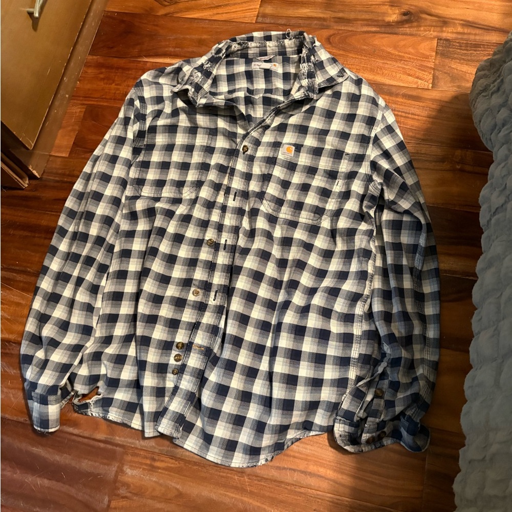 Carhartt Relaxed Fit Plaid Flannel Shirt Distressed L (0959)